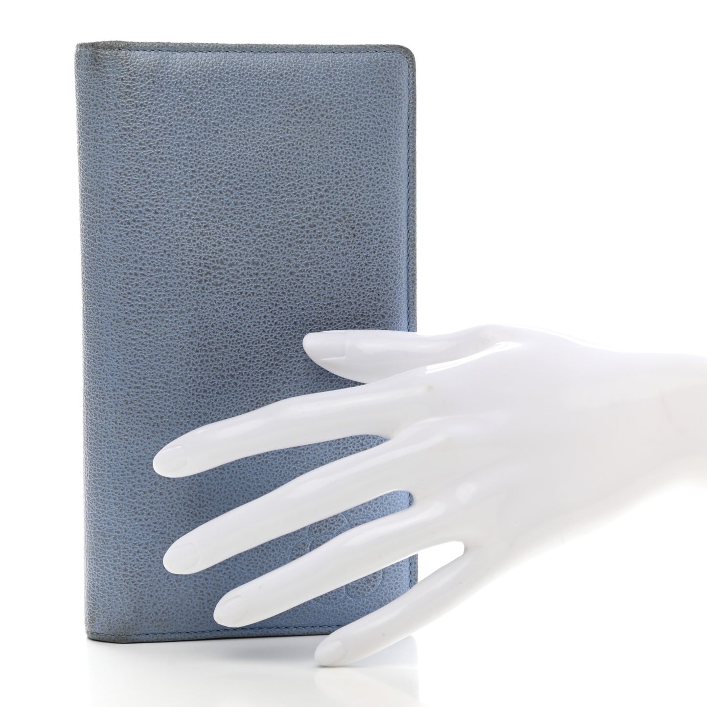 Goatskin Camellia Embossed Yen Wallet Blue