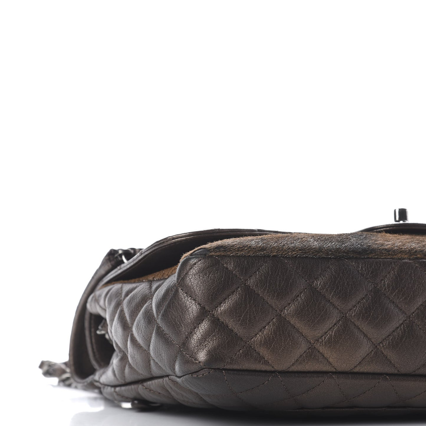 Metallic Lambskin Pony Hair Quilted Jumbo Multi Bag Bronze
