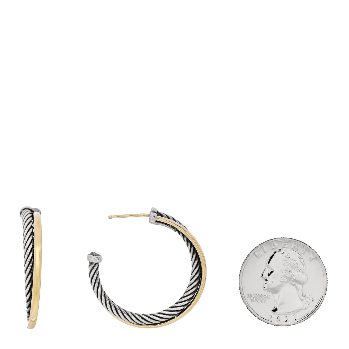 Sterling Silver 18K Yellow Gold 32mm Crossover Cable Hoop Earrings