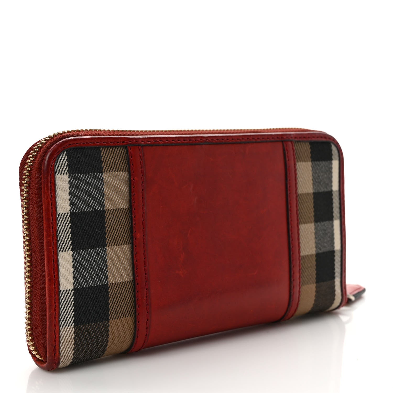 Burberry House Check Large Sartorial Ziggy Zip Around Wallet Military Red 2 of 10