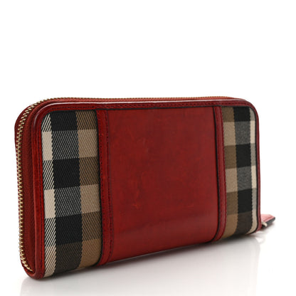 Burberry House Check Large Sartorial Ziggy Zip Around Wallet Military Red 2 of 10