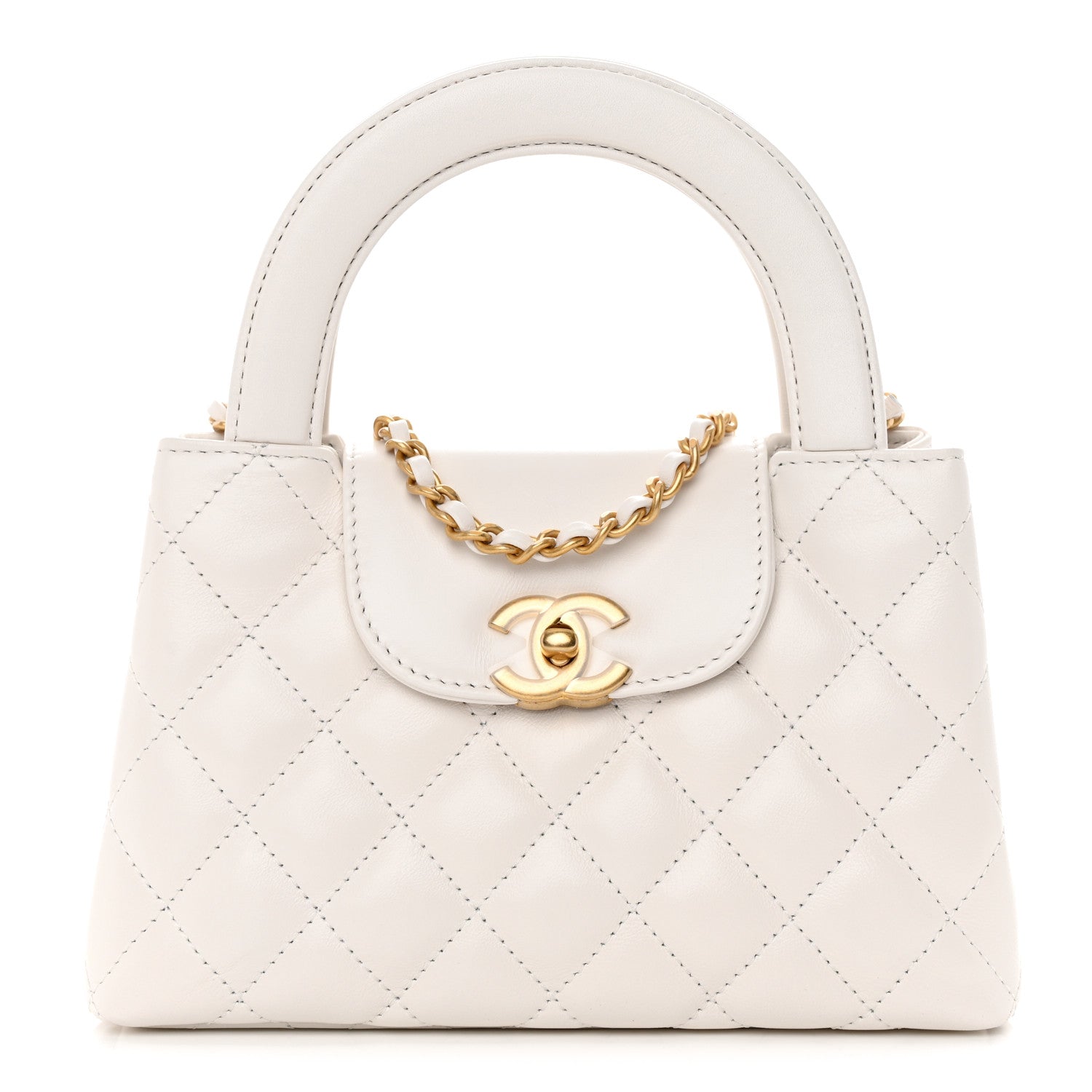 Chanel Shiny Aged Calfskin Quilted Nano Kelly Shopper White 1 of 13