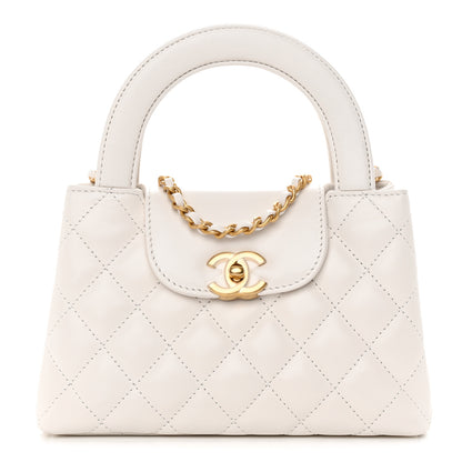 Chanel Shiny Aged Calfskin Quilted Nano Kelly Shopper White 1 of 13