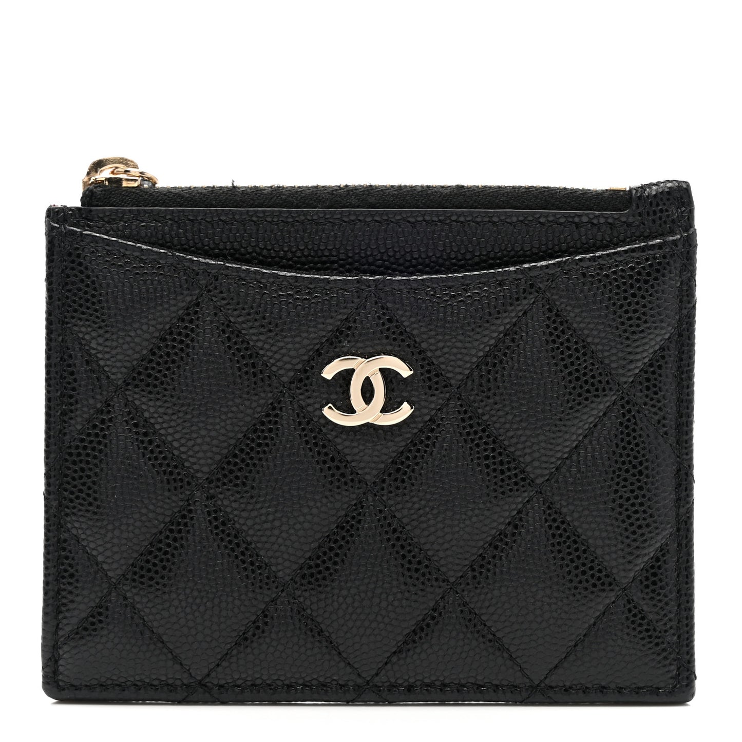 Caviar Quilted CC Zip Card Holder Black