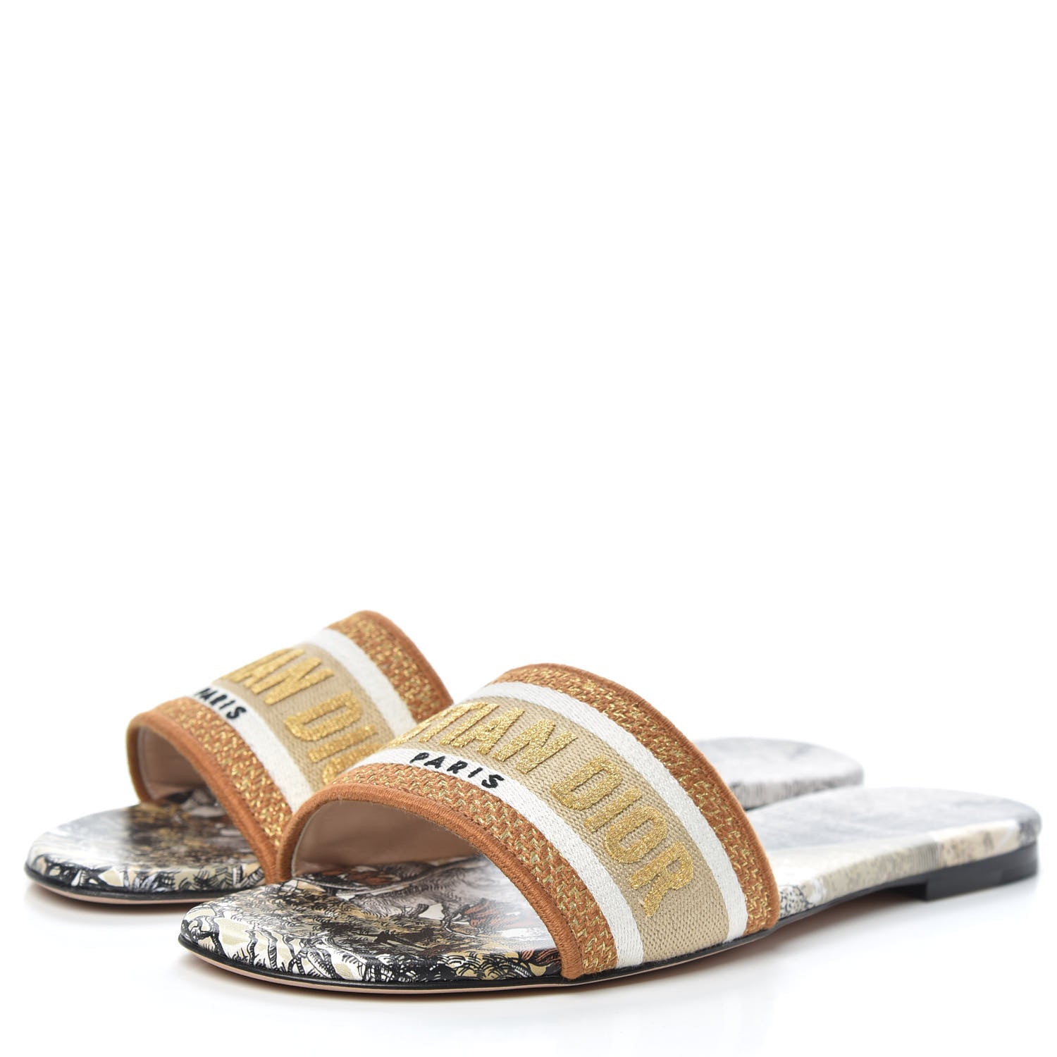 Christian Dior Canvas Lurex Baobab Embroidered Dway Flat Slide Sandals 38.5 Beige 3 of 10