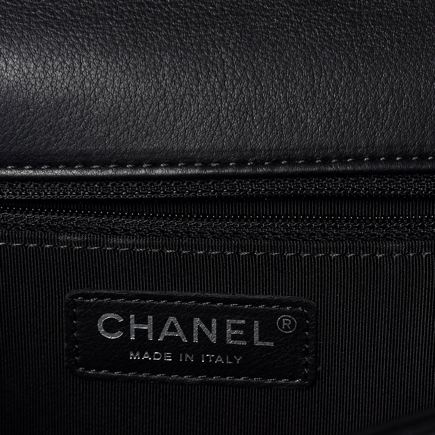 Calfskin Chevron Quilted Large Boy Flap Black