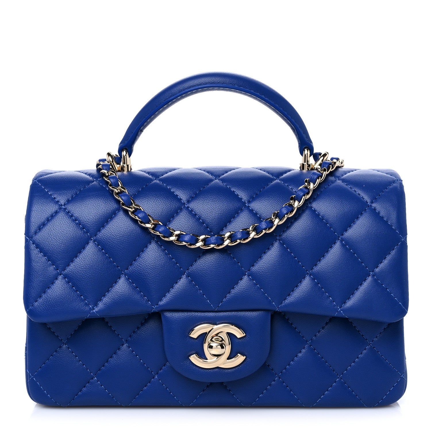 Chanel Lambskin Quilted Mini Top Handle Rectangular Flap Blue 1 of 10
