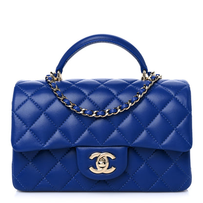 Chanel Lambskin Quilted Mini Top Handle Rectangular Flap Blue 1 of 10