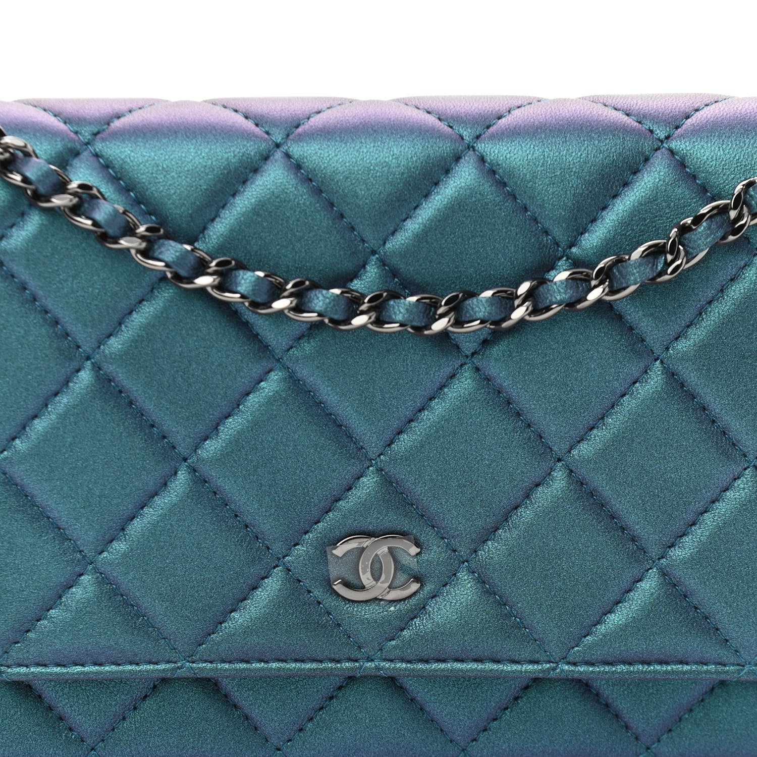 Chanel Metallic Lambskin Wallet On Chain WOC Turquoise 9 of 12