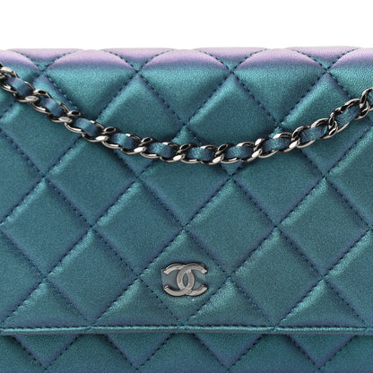 Chanel Metallic Lambskin Wallet On Chain WOC Turquoise 9 of 12