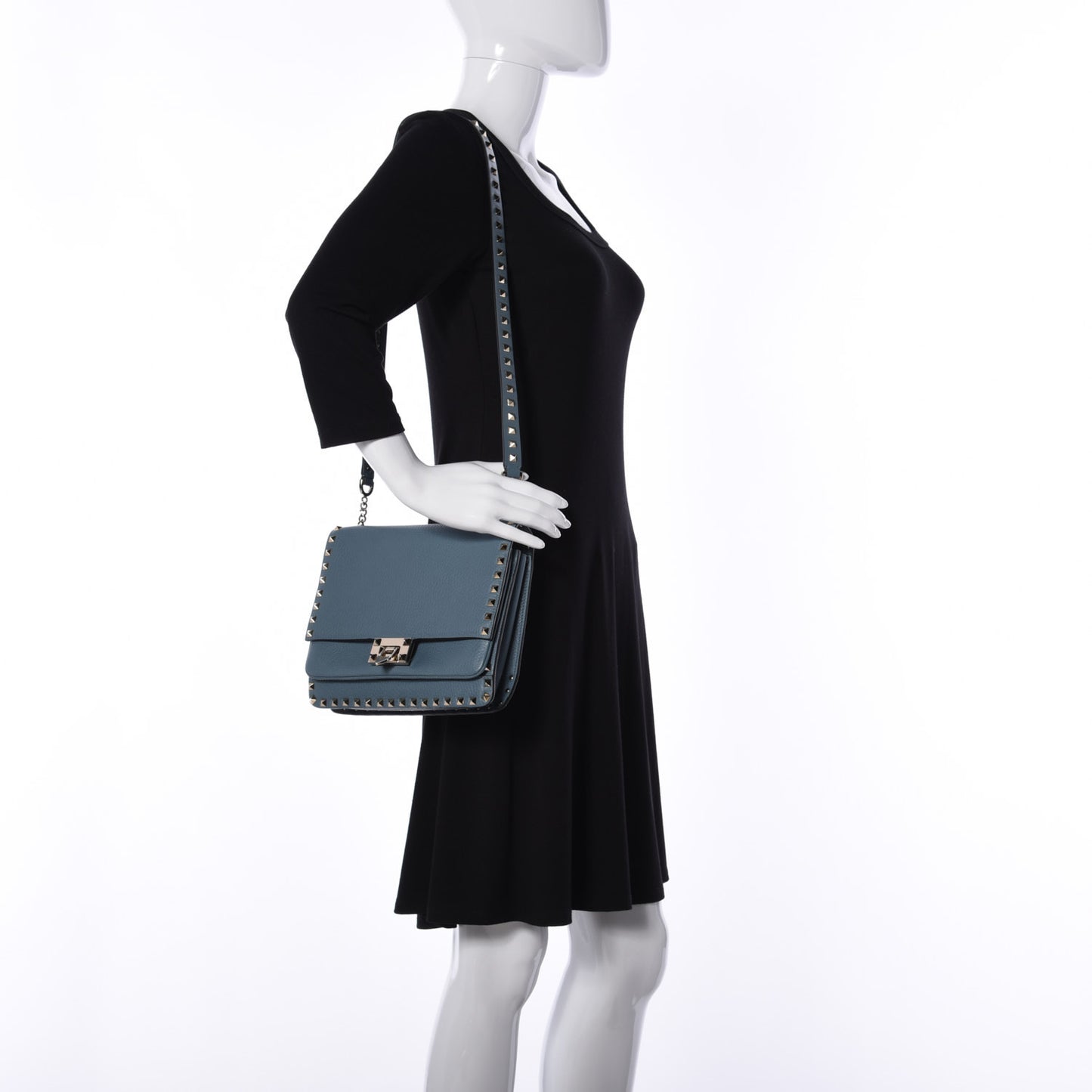 Grainy Calfskin Rockstud Flap Crossbody Bag Amadeus