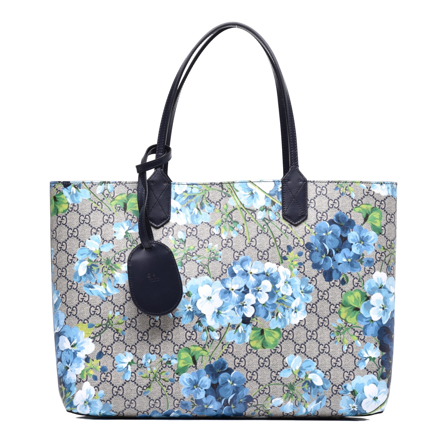 GG Supreme Monogram Blooms Medium Reversible Tote Beige Blue Navy