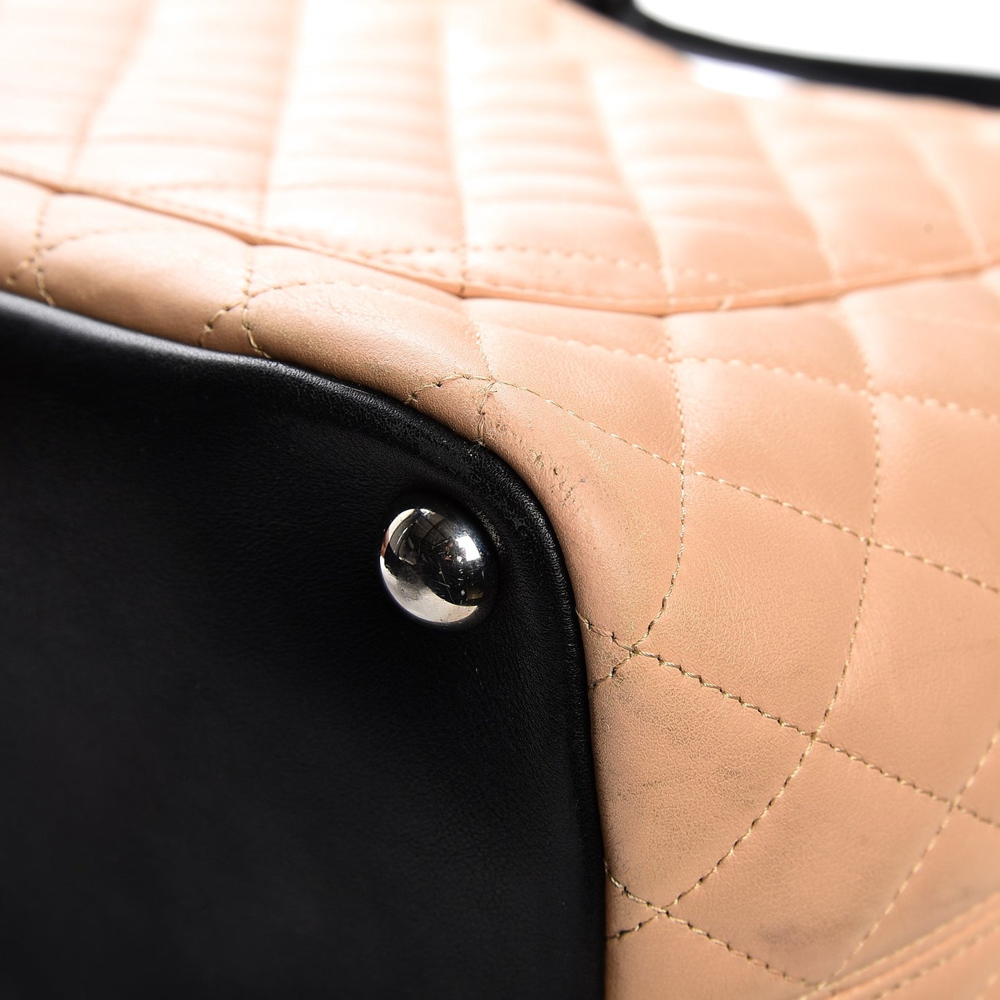 Calfskin Quilted Large Cambon Tote Beige Black
