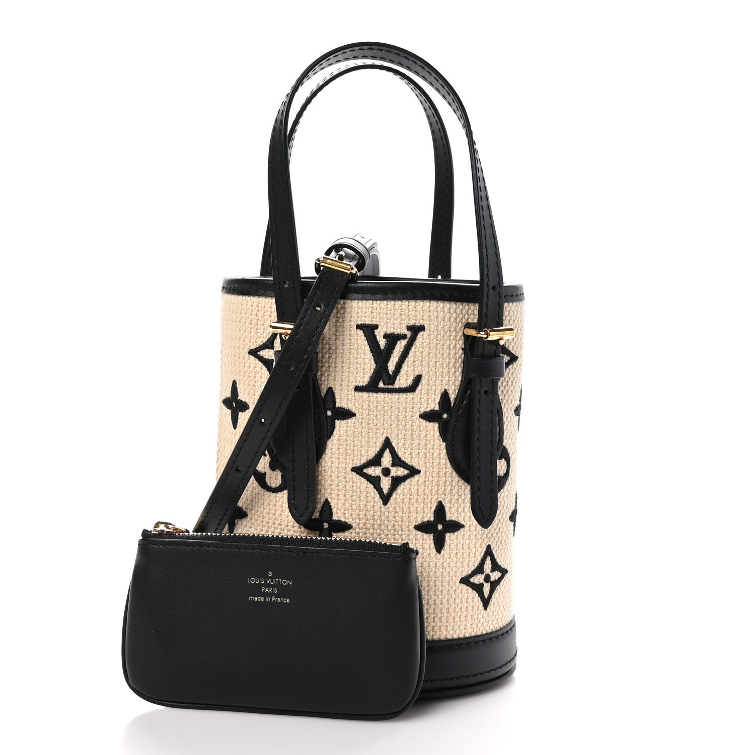 Louis Vuitton Cotton Calfskin Monogram Nano Bucket Bag Black 3 of 10
