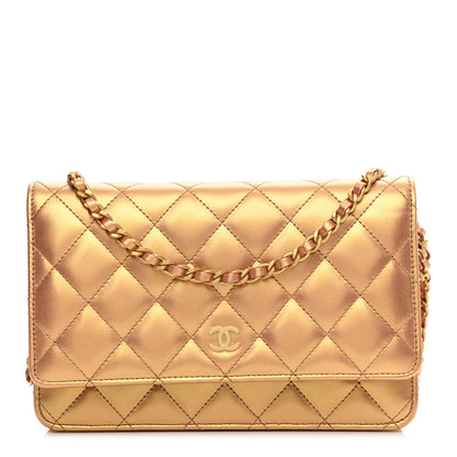 Chanel Metallic Lambskin Quilted Wallet On Chain WOC Golden 1 of 12