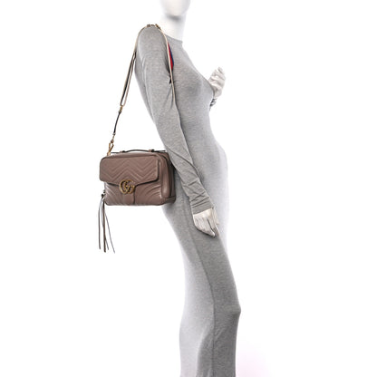 Gucci Calfskin Matelasse Sylvie Web Small GG Marmont Top Handle Shoulder Bag Porcelain Rose 2 of 13