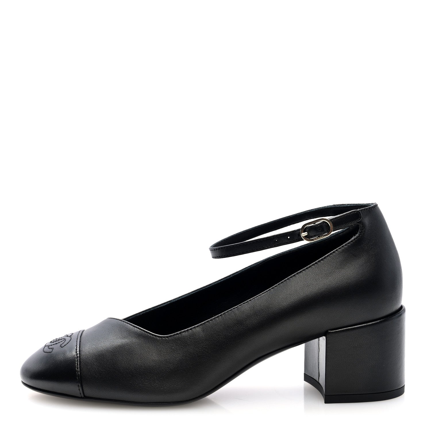 Chanel Lambskin Cap Toe Mary Jane Pumps 38 Black 1 of 9