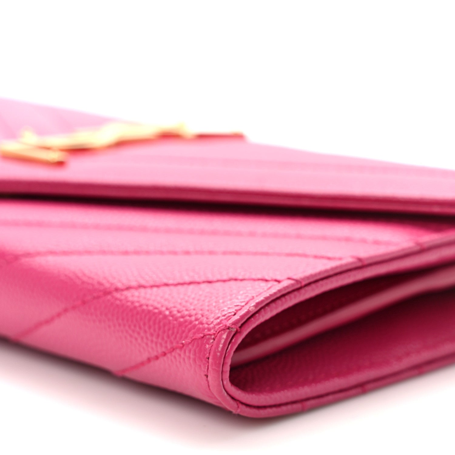 Saint Laurent Grain De Poudre Matelasse Chevron Monogram Flap Wallet Fuxia 8 of 8