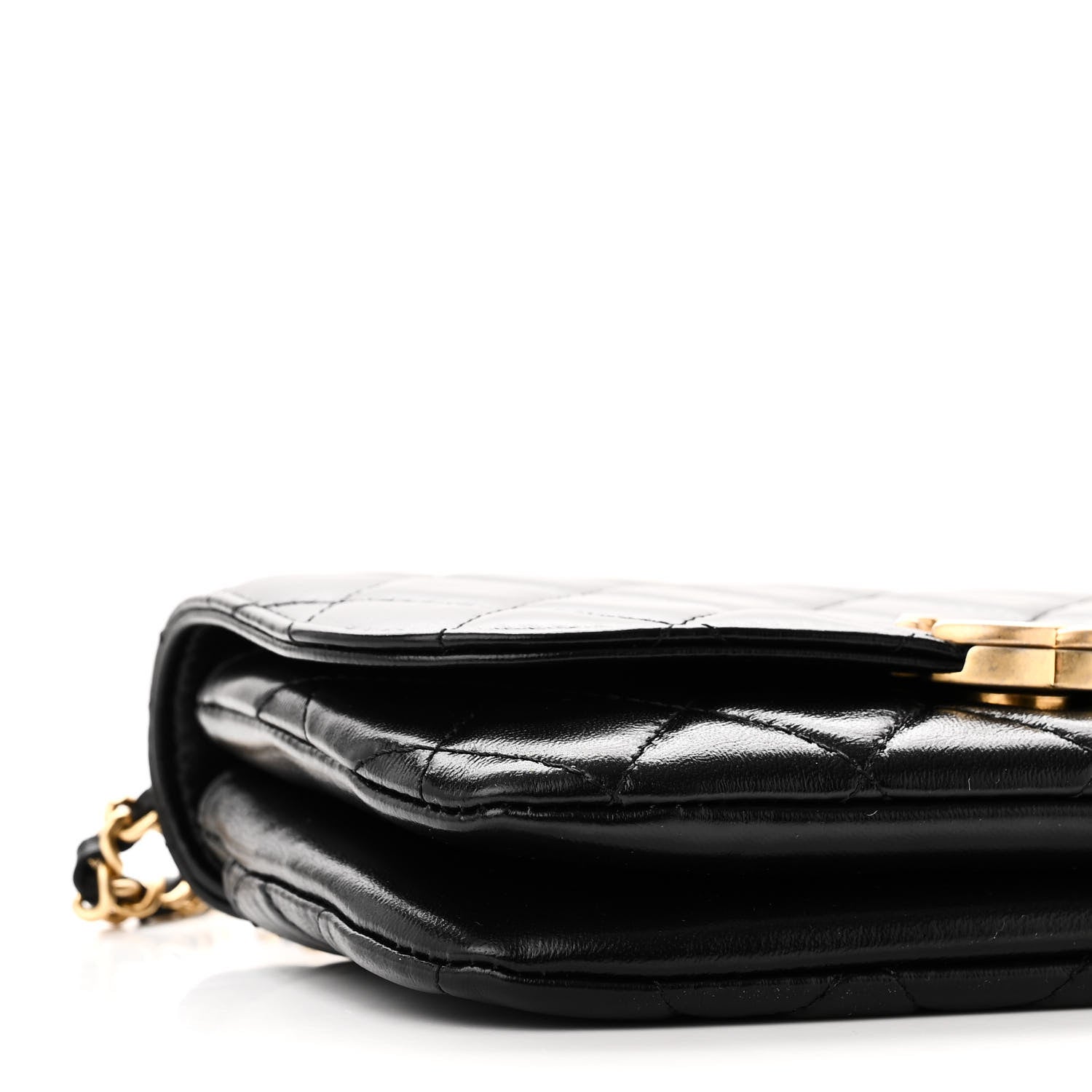 Chanel Shiny Lambskin Quilted Flap Phone Holder With Chain Black 9 of 11