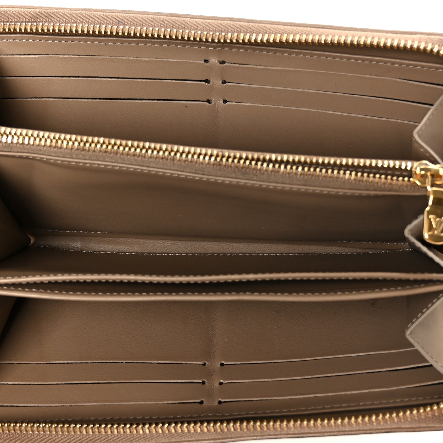 Lambskin Embossed Monogram Coussin Zippy Wallet Taupe