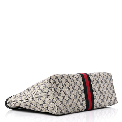 Gucci GG Supreme Monogram Textured Calfskin Web Medium Ophidia Shopping Tote Beige Blue 4 of 11
