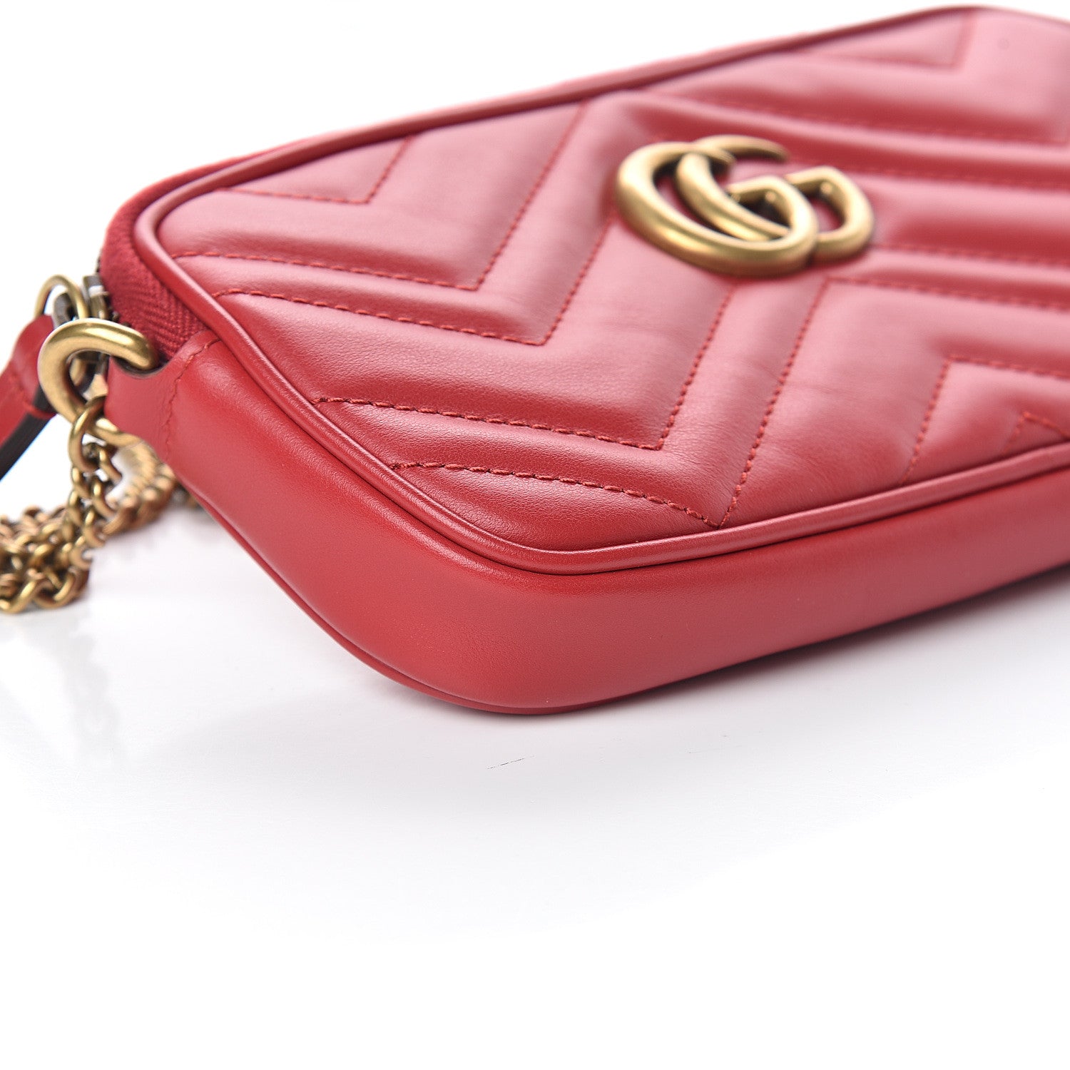 Gucci Calfskin Matelasse Mini GG Marmont Chain Crossbody Bag Hibiscus Red 7 of 8