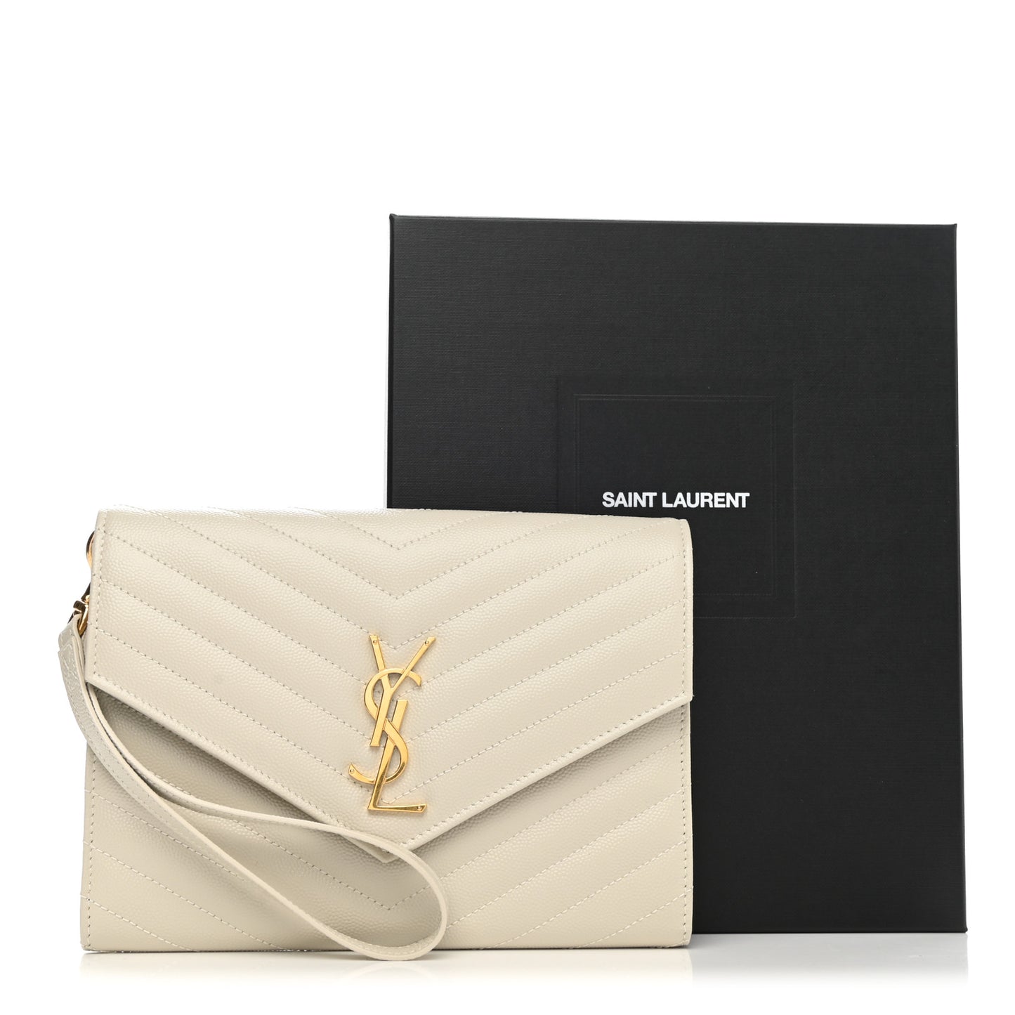 Grain De Poudre Matelasse Chevron Monogram Envelope Clutch Crema Soft