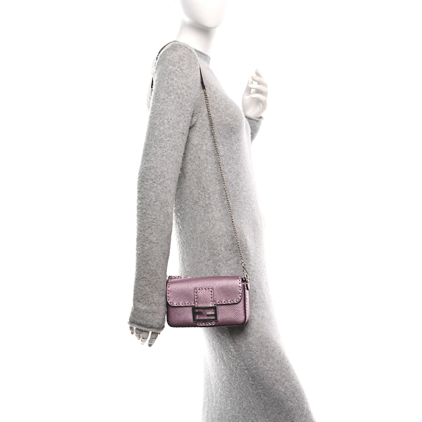 Metallic Cuoio Roma Sellerissima Nappa Sintetica Tape Stitch Mini Baguette Rosa Placca Argento