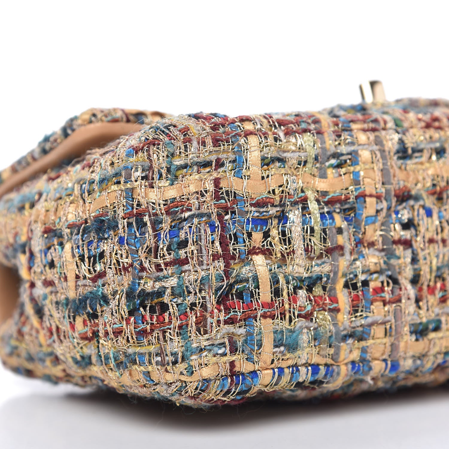 Chanel Tweed Quilted Mini Rectangular Flap Gold Blue 6 of 10