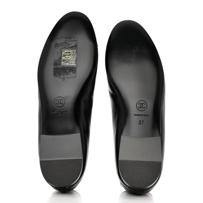 Chanel Lambskin Patent Cap Toe CC Ballerina Flats 37 Black 5 of 12
