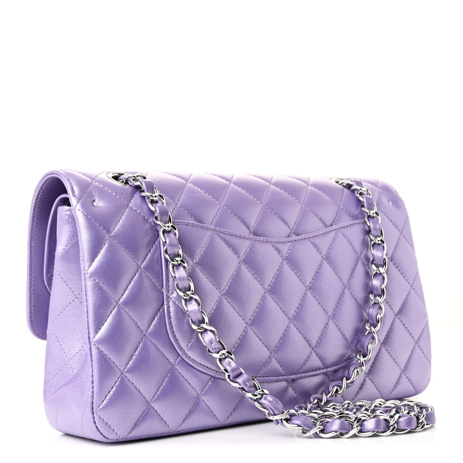 Chanel Metallic Lambskin Quilted Medium Double Flap Purple 3 of 11