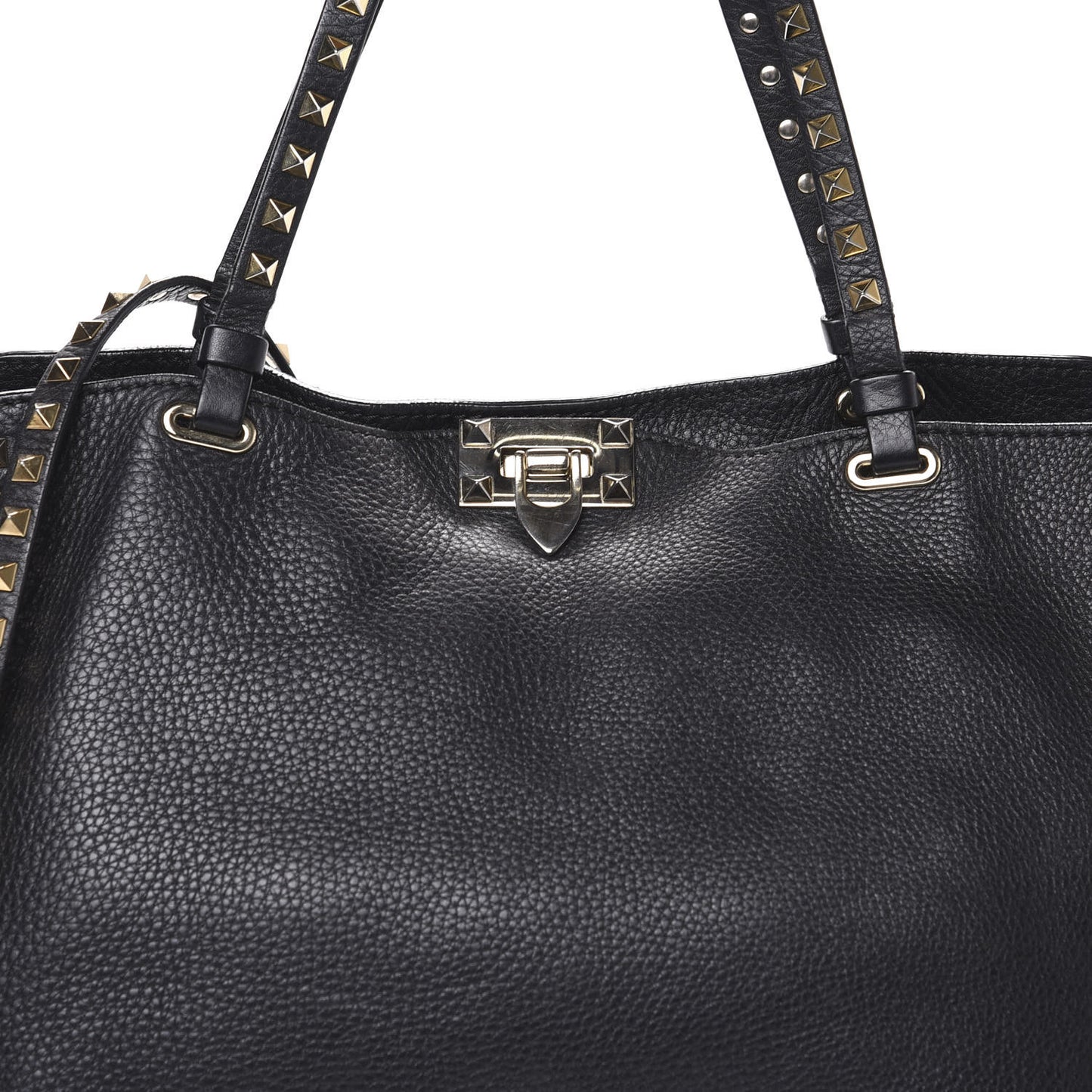 Pebbled Calfskin Medium Rockstud Tote Black