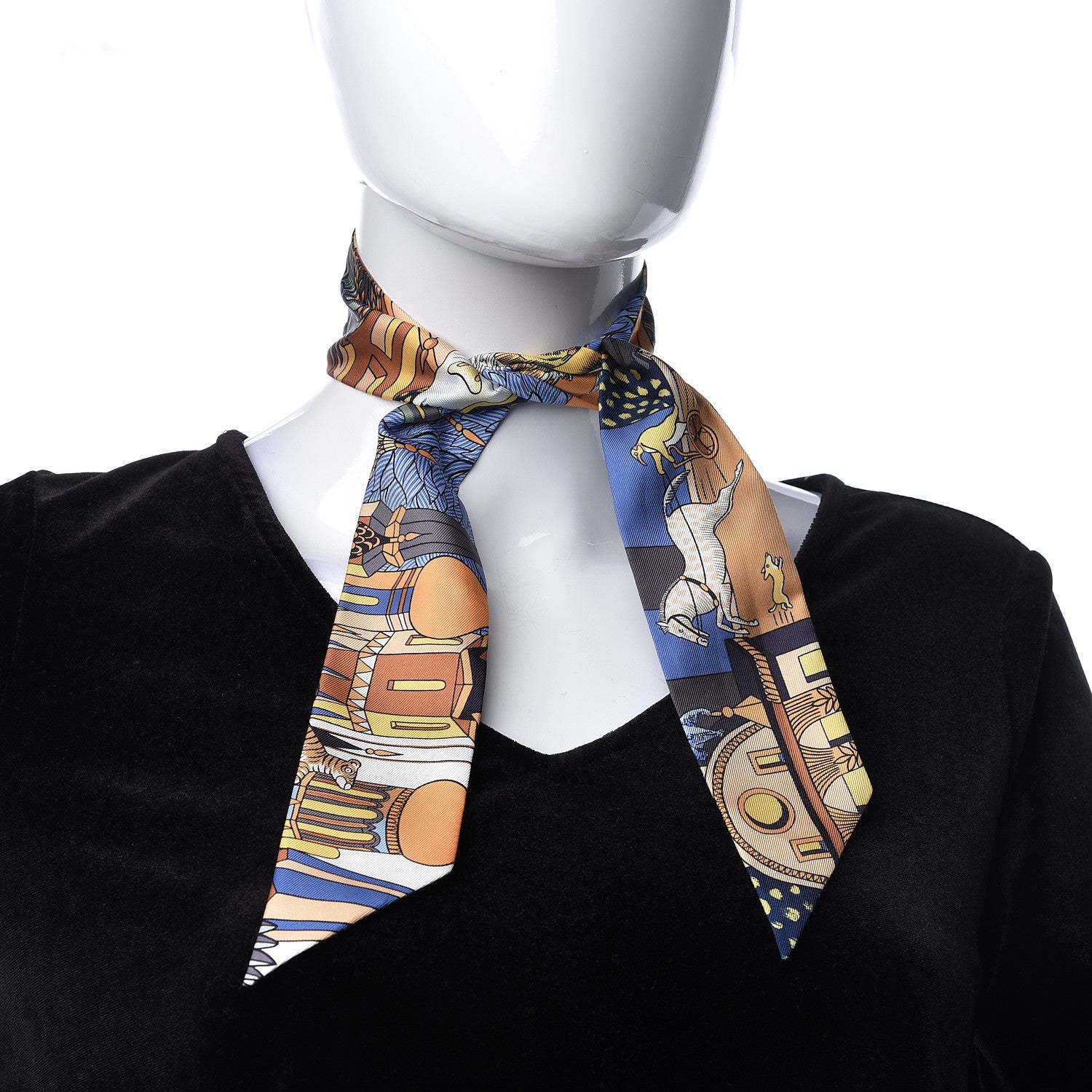 Hermes Silk Animapolis Twilly Ocre Bleu Vert 2 of 5