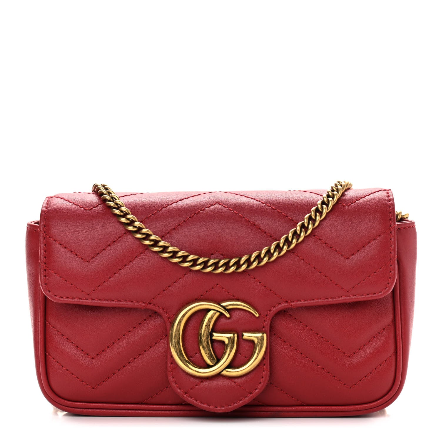 Gucci Calfskin Matelasse Super Mini GG Marmont Shoulder Bag Hibiscus Red 1 of 12