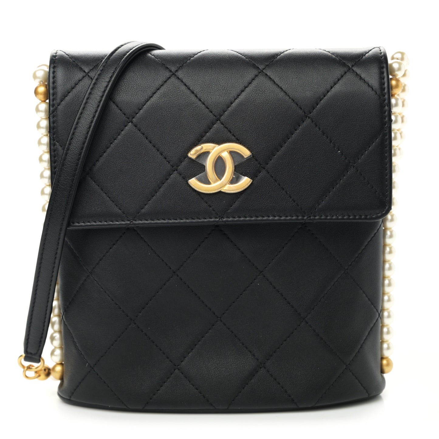 Calfskin Quilted Pearl Small About Pearls Hobo Bag Black