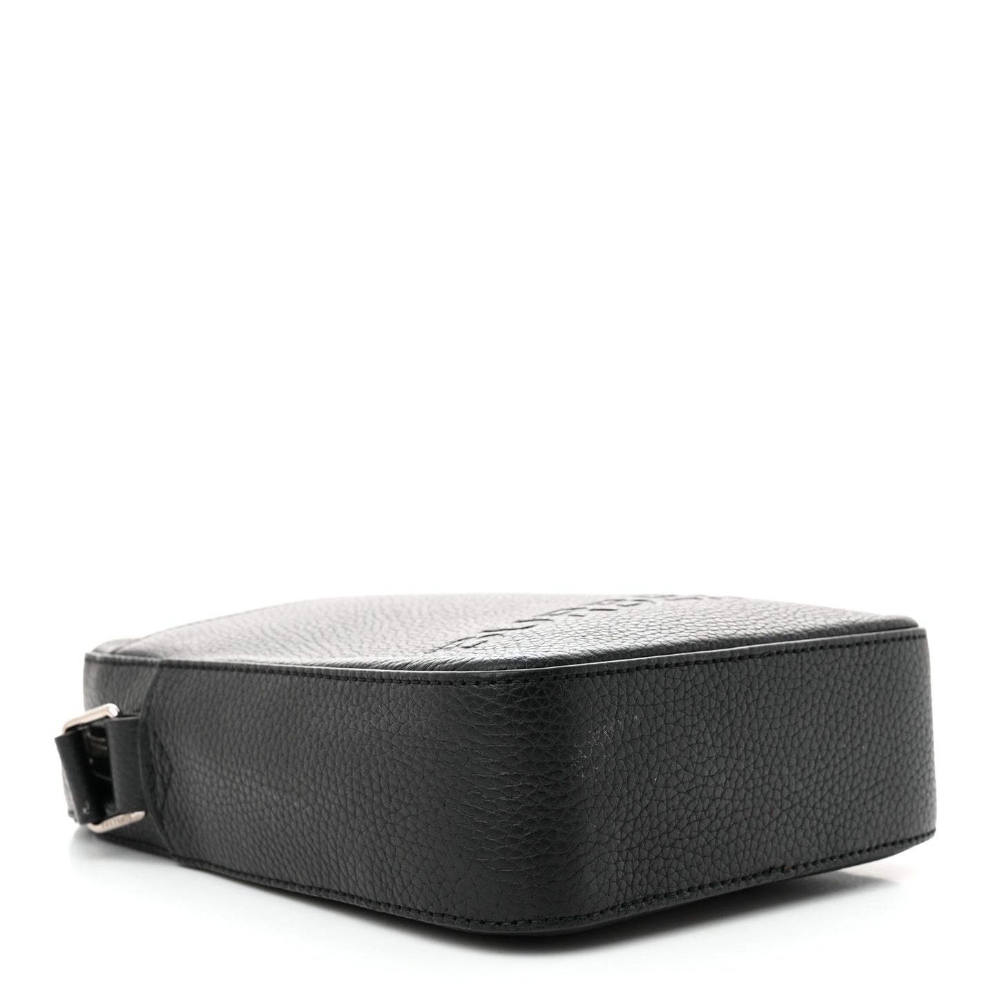Pebbled Calfskin Logo Embossed Thornton Messenger Bag Black