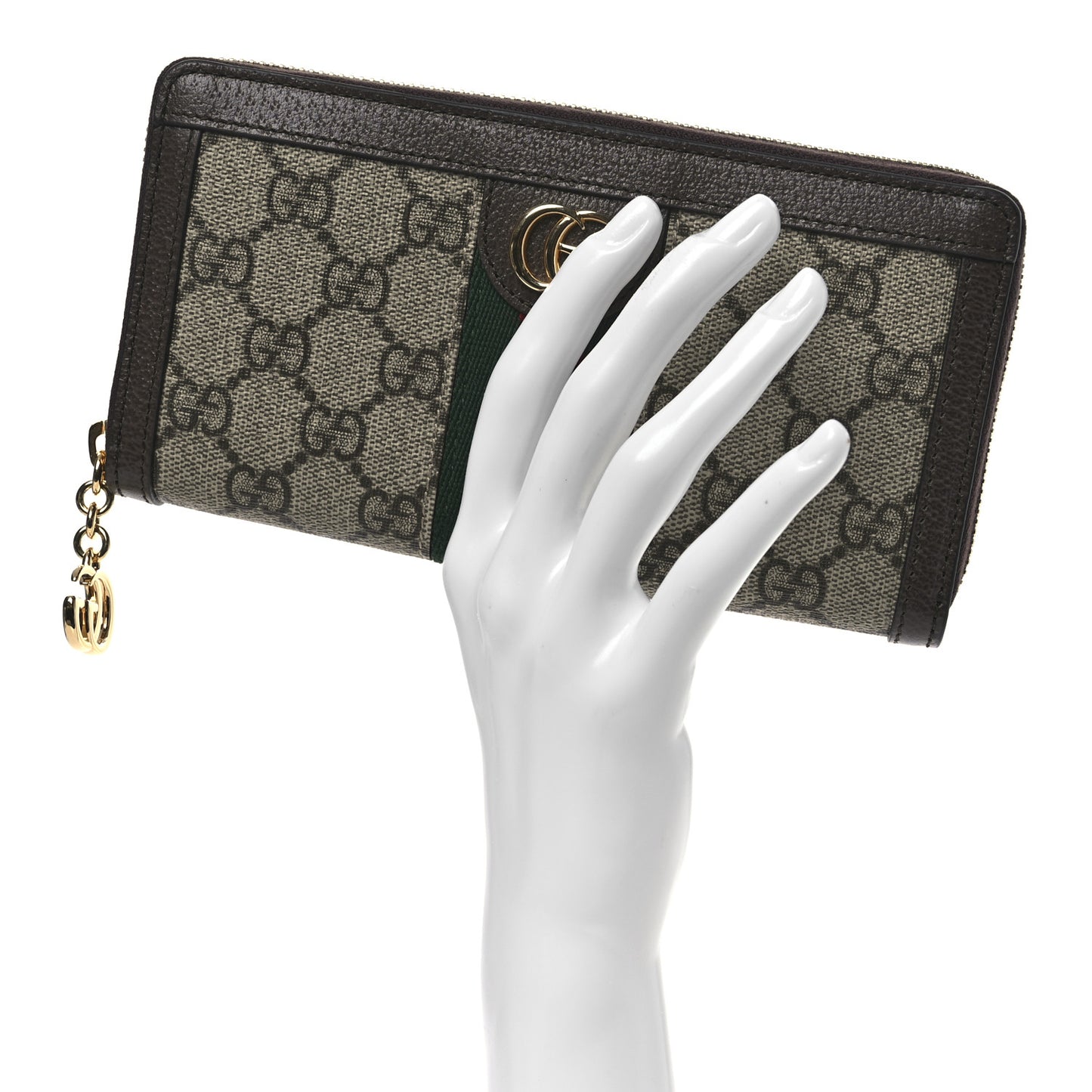 GG Supreme Monogram Web Ophidia Zip Around Wallet Brown