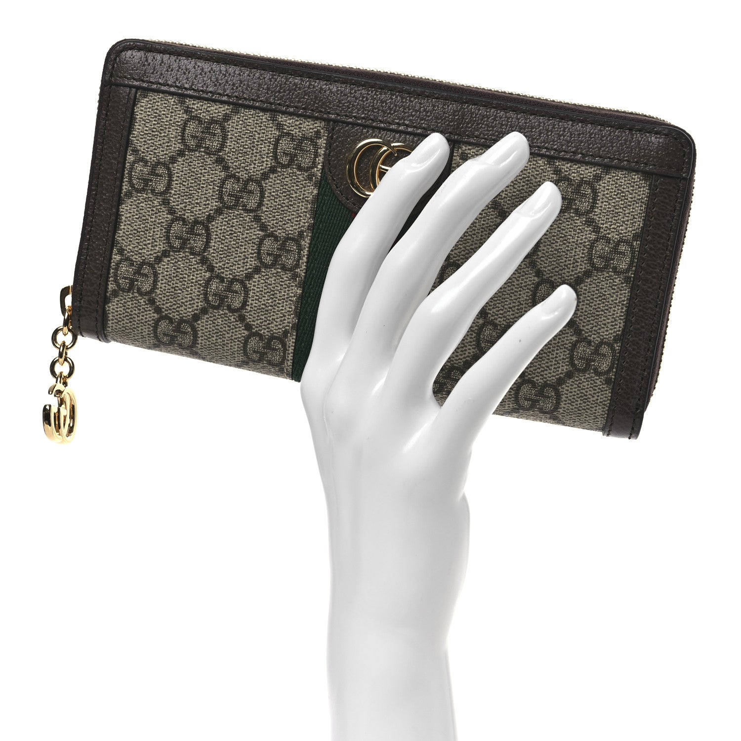Gucci GG Supreme Monogram Web Ophidia Zip Around Wallet Brown 2 of 8