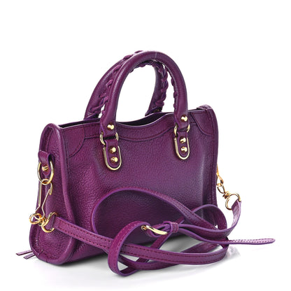 Balenciaga Chevre Gold Metallic Edge Hardware Nano City Violet Prune 3 of 8