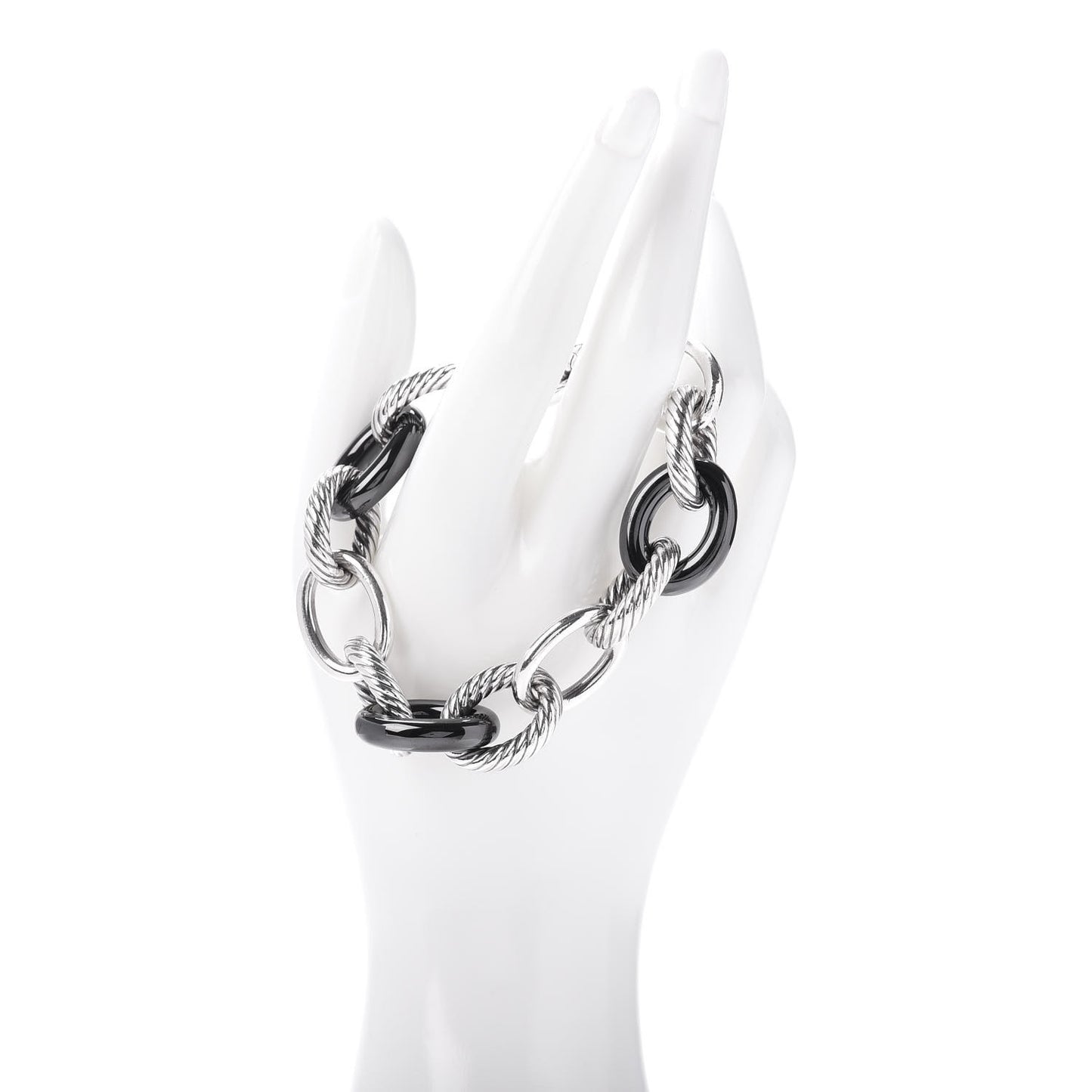 Sterling Silver Black Ceramic 17mm Extra Large Oval Link Bracelet
