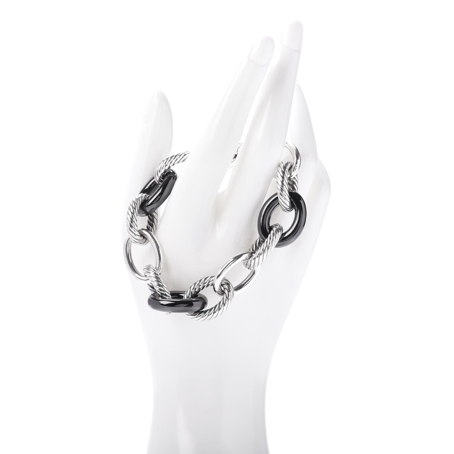 David Yurman Sterling Silver Black Ceramic 17mm Extra Large Oval Link Bracelet 2 of 4