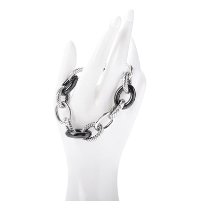 David Yurman Sterling Silver Black Ceramic 17mm Extra Large Oval Link Bracelet 2 of 4