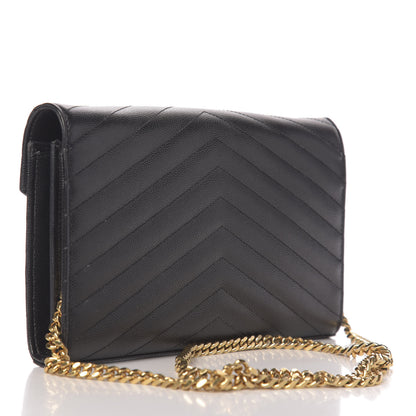 Saint Laurent Grain De Poudre Matelasse Chevron Monogram Chain Wallet Black 3 of 18
