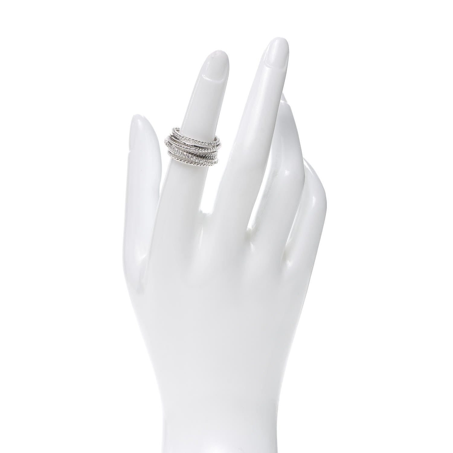 David Yurman Sterling Silver Diamond 11mm Wide Crossover Cable Ring 52 6 2 of 4