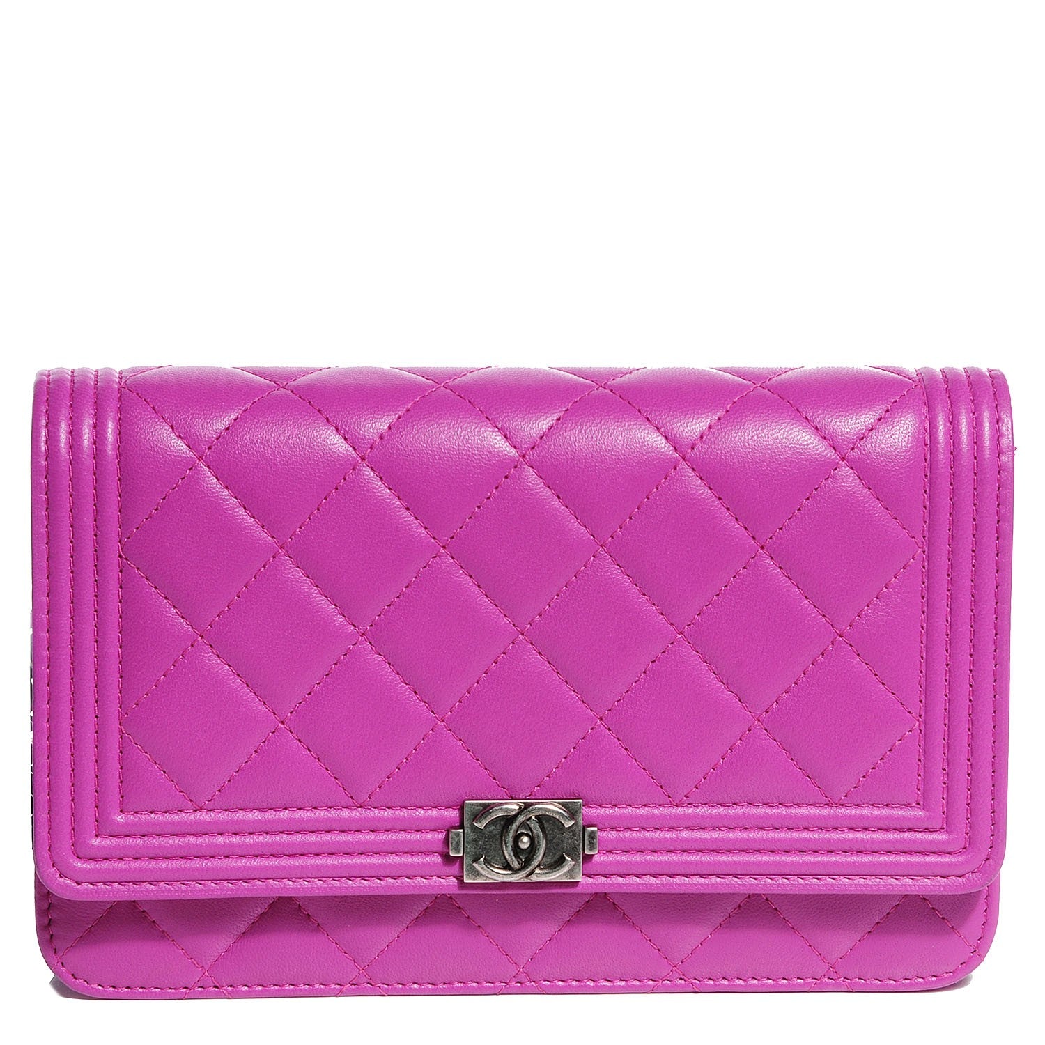 Chanel Lambskin Quilted Boy Wallet On Chain WOC Fuchsia 1 of 8