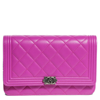 Chanel Lambskin Quilted Boy Wallet On Chain WOC Fuchsia 1 of 8