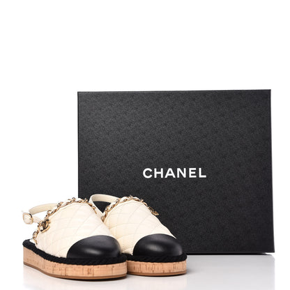 Chanel Lambskin Calfskin Cap Toe Chain Mules Sandals 36 Ivory Black 11 of 11