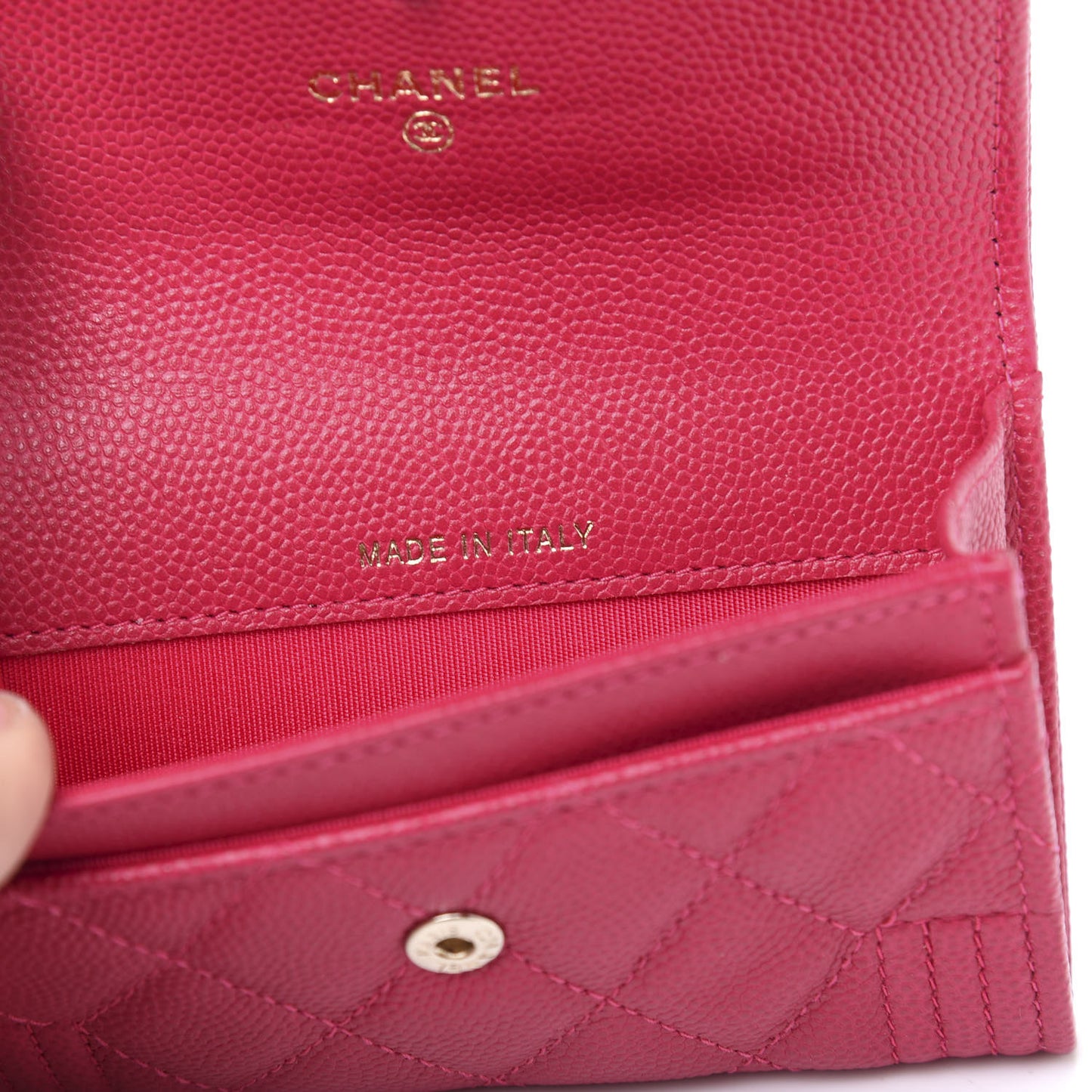 Caviar Quilted Boy Flap Card Holder Fuchsia