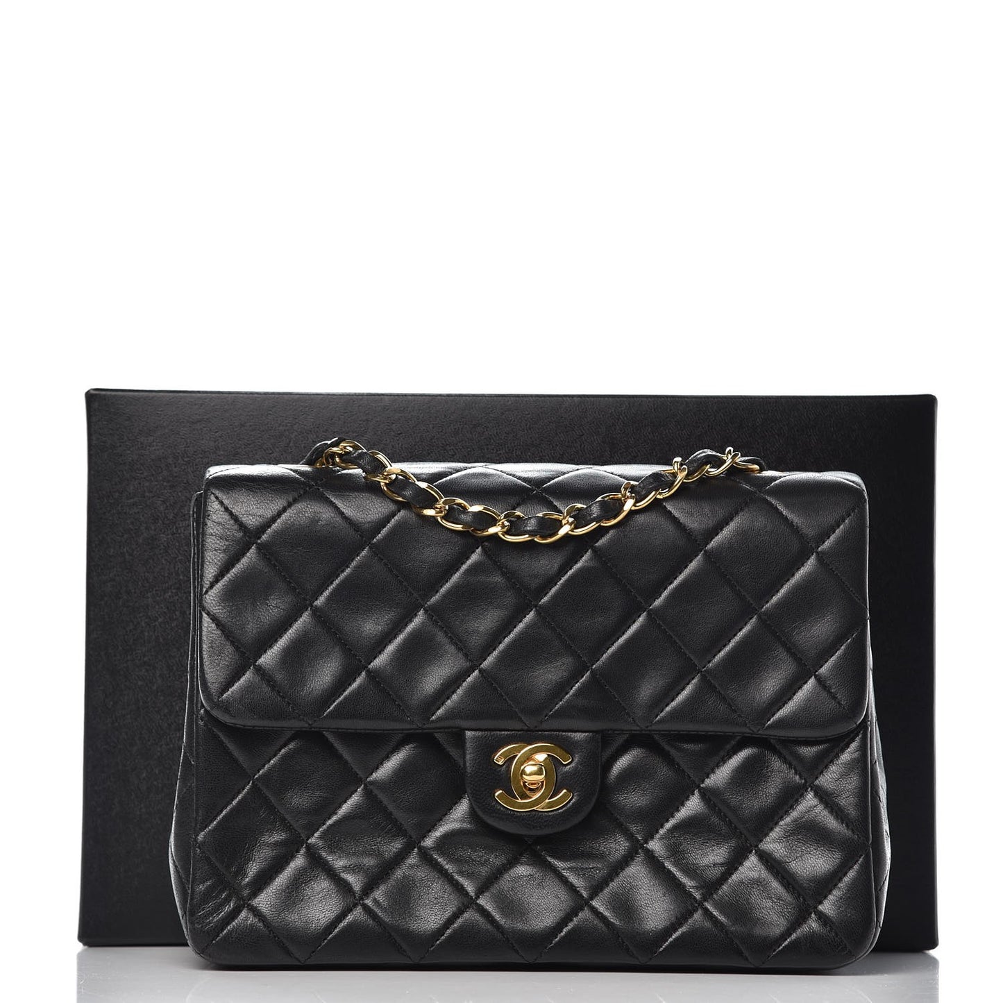 Lambskin Quilted Mini Square Flap Black