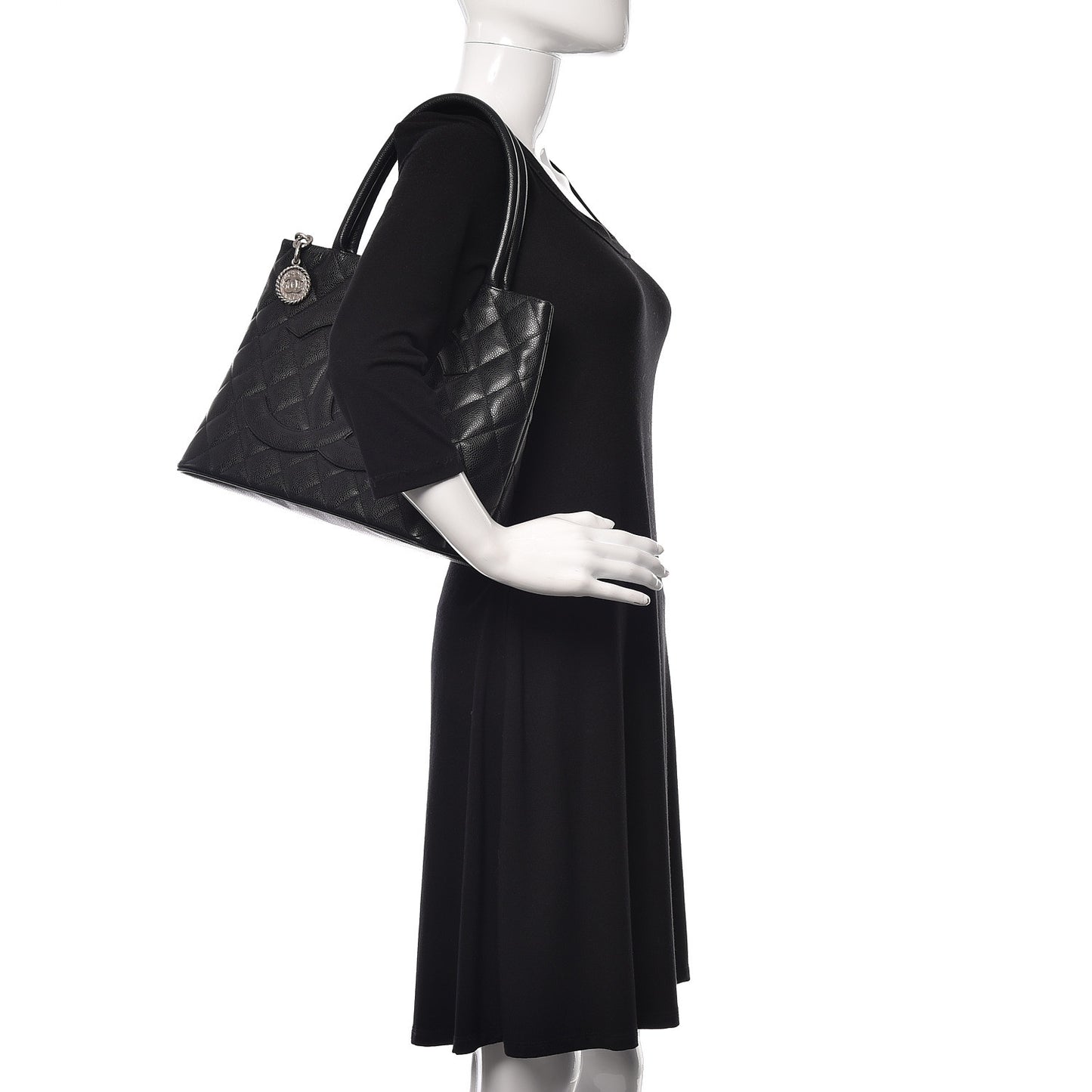 Caviar Quilted Medallion Tote Black